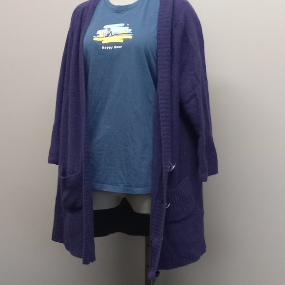 Marina Luna womens wool angora purple cardigan sweater multi colour button sz XL - Picture 3 of 6